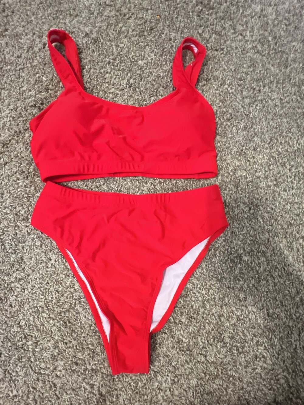 Pink Queen Women's Red Scoop Neck High Waisted Bikini Swimsuit